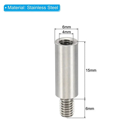Side view of M4 Standoffs Kit with 15mm and 6mm spacers, steel threaded adapters, 4mm ID, 6mm OD, for circuit boards and drones.