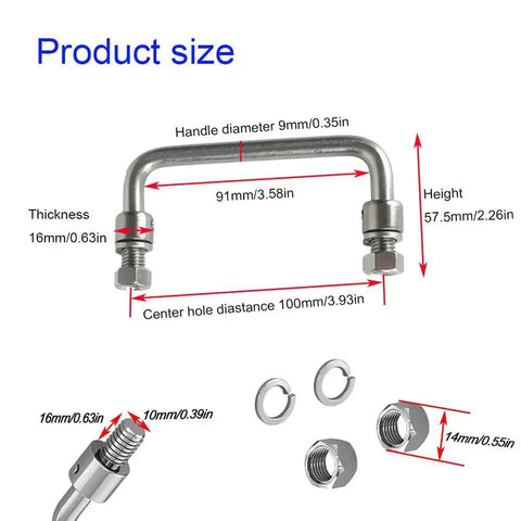Diagram of 304 Stainless Steel Folding Handle 90 Degree Folding Pull Handle showing dimensions and components details