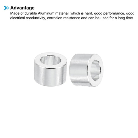 Close-up of 10 Pack M3 Aluminum Spacers, 3.1mm ID x 5mm OD x 4mm L, durable aluminum screw standoff shown in silver