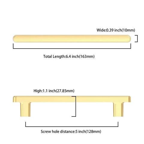 Dimension details of 10 Pack 5 Inch Brushed Gold Cabinet Handles For Kitchen Cabinets And Drawers, Brushed Gold Cupboard Hardware Pulls, 128mm Length.