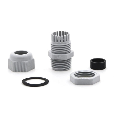 Waterproof NPT Cable Glands Half Inch Gray Nylon 25 Pack with gaskets and locknut components