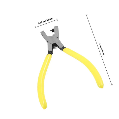 Handheld Single Hole Punch Plier For Paper And Tags With 2mm Metal Punch Lightweight Manual Puncher, yellow handles, side view