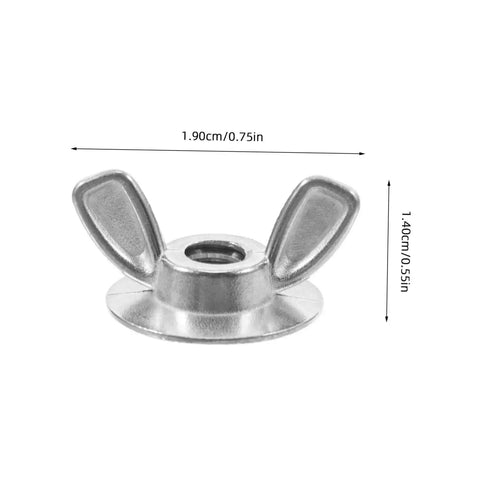Close-up of 20 Piece Stainless Steel Wing Nut Set For Hurricane Shutter Fasteners, showing dimensions 1.90cm by 1.40cm