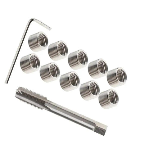 20Pcs Thread Repair Kit M10x1.5mm With Thread Inserts And Helicoil Insertion Tool, Drill, Tap, And Hand Tools displayed on white background