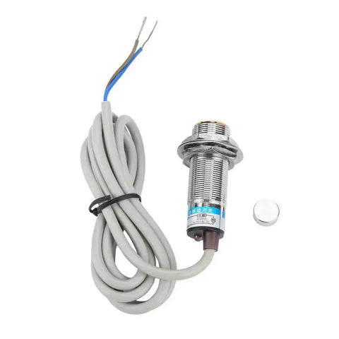 10mm Distance Measuring Capacitive Metal Proximity Sensor Switch with two wire output, 18mm diameter metal shell visible