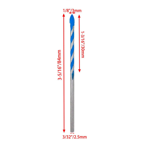 Single drill bit from 10 Piece Glass Tile Ceramic Drill Bit Set One Eighth Inch Dope Tungsten Carbide Tips For Glass Tile And Ceramic Surfaces