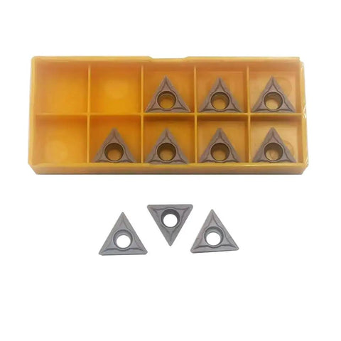 Pro Grade Linzuan 20 Pcs Carbide Inserts Set For Metal Cutting TCMT32.51 TCMT32.52 shown in yellow case and loose