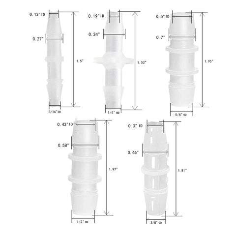 Plastic hose barb fittings, 8-pack, Amazon brand, assorted sizes (3/16, 1/4, 3/8, 1/2, 5/8 in) for air, water, fuel.
