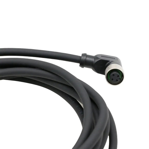 M12 A Coded 4 Pin Female Cable With Right Angle Aviation Connector to Open Wire Leads, Shielded Industrial Sensor Cable, 8M