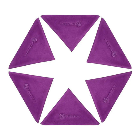 Purple microfiber cloths arranged in a star pattern, Microfiber Cloths For Glasses And Screens Safe For Coated Lenses 6 Pack 5.7x6.7