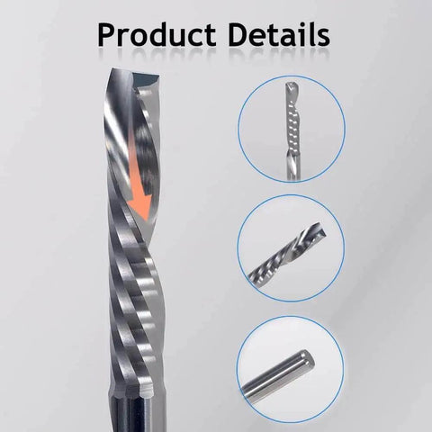 Down Cut Single Flute End Mill Bit Set For CNC Router Pack Of Five One Eighth Inch Shank One Eighth Inch Cutting Diameter One Inch Cutting Length The Workhorse For Acrylic PVC MDF Wood Pro Grade Solid Carbide Spiral Router Bits details view