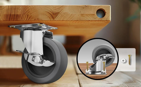3" Caster Wheels Set of 4 - Heavy Duty Swivel Plate Casters with Rubber Wheels, Locking Brake Castors for Furniture, Carts, and Workbench - Canadian Ball Bearing Supplier.