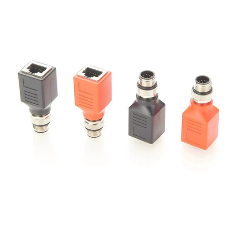 Beefy M12 A Coding 8 Pin To RJ45 Cat6 Shielded Industrial Ethernet Adapter IP67 Bulkhead for GigE Vision Cameras, black and orange cases