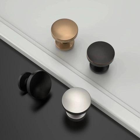 10 Pack Brushed Satin Nickel Cabinet Knobs 1.2 Inch Round Drawer Knobs For Cabinets And Drawers arranged on surface