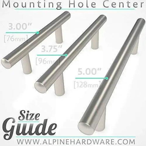 Premium Solid Euro Style Bar Handle Pull 25 Pack For Cabinets With 5 Inch Center Hole Size Guide