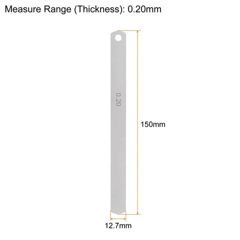 Feeler Gauge Set 5 Pcs Mn Steel 0.2mm Thick, 150mm Length Metric Filler Gap Measuring Tool With Laser Etched Leaves, side view