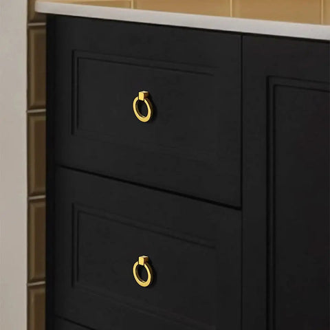 Black dresser with 8 Piece Aluminum Ring Pulls For Dresser And Drawer Furniture Hardware Single Hole Wardrobe Handles in gold