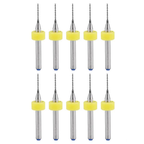 Set of 10 0.7mm Tungsten Carbide PCB Drill Bits with 1/8 inch shank, used for jewelry making and PCB engraving, micro CNC work.