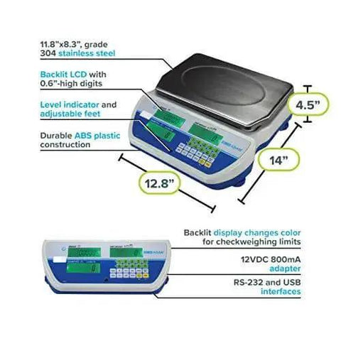 Cruiser Cct Bench Counting Scales With 35 Pound Capacity And 0.001 Pound Readability For Precise Batch Counting Pro Grade Weighing Scale Built For Pros And Backed By UK Design And US Support, showing dimensions and features like backlit LCD, durable ABS plastic, and stainless steel plate.