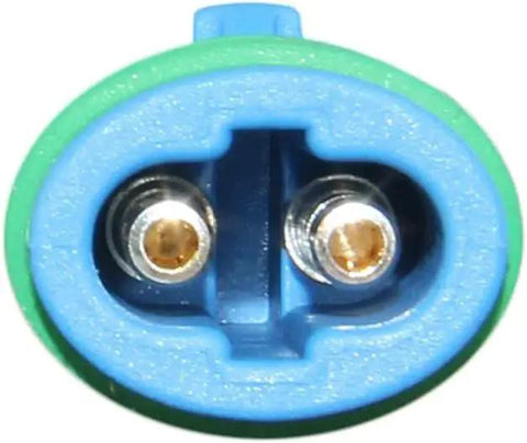 Brake pad wear sensor for Mercedes-Benz GLC300; front or rear, blue and green plastic housing with two terminals.