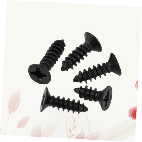 Five black flat head self-tapping screws for drywall, showcasing the 100Pcs Self Tapping Screws Flat Head Drywall Fasteners For Wood Gypsum Board Heavy Duty For Flush Surface Mounting And Strong Easy Fastening On Walls Now