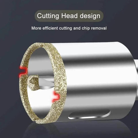 Close-up of Pro Grade Two And A Quarter Inch Diamond Hole Saw With Pilot Bit and Diamond Tip Coating by ASNOMY