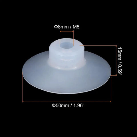 Bellows Suction Cup 50mm Diameter M8 Joint Silicone Vacuum Cups 6 Pieces, side view showing dimensions.