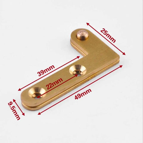 360 Degree Rotatable Copper Pivot Hinges For Cabinets And Doors Antique L Shape Hidden Hinges shown flat with measurements