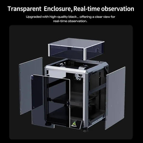 Transparent dustproof 3D printer enclosure for K1 SE and K2 SE, constant temperature for stable prints, quiet operation.