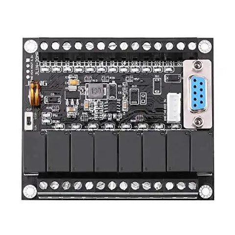 Compact DC 24V PLC Module FX1N-20MR for industrial control, front view, showing circuit board and connections, 86 x 73 x 20mm