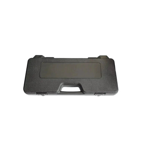 Front view of black plastic camshaft pulley holder tool set case with carrying handle