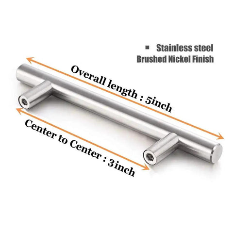Stainless Steel Brushed Satin Nickel Cabinet Pulls Pack Of 30 Hollow Tube T Bar Drawer Handles 5 Inch Length Center To Center 3 Inch