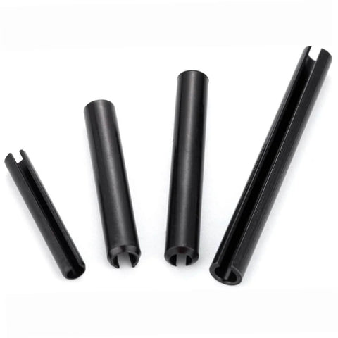 Assorted Slotted Spring Dowel Pins Kit, 450 Piece Set, Durable spring steel with black oxide finish, four different sized pins visible