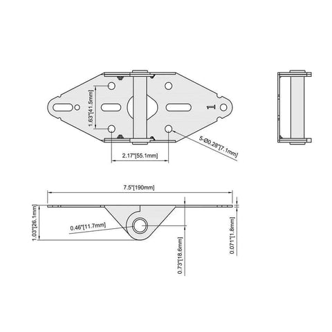 Technical diagram of 4 Pack Heavy Duty Garage Door Hinges 14 Gauge Steel With Galvanized Finish, showing dimensions and detailed structure.
