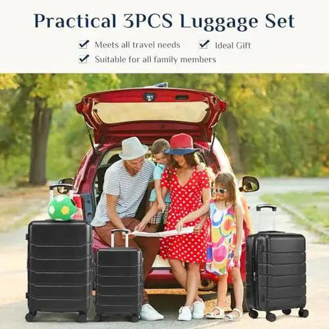 Three Piece Hardside Luggage Set With Spinner Wheels For Easy Travel No Sweat, Lightweight ABS Hard Shell Carry On Suitcases