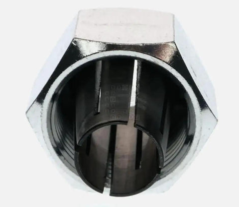 Half Inch Collet For 5625 Router With Self Releasing Lock Nut Assembly Eight Segment Design Minimizes Vibration Close-Up View