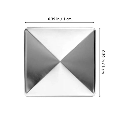 Silver Pyramid Spike Flatback Studs 200Pcs For Clothing Belts Leathercraft, close-up view with size dimensions.