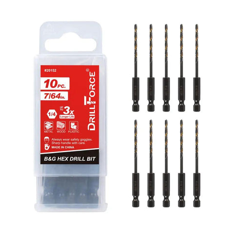 10 Pcs 7 64th Inch Impact Hex Drill Bit Set With Quick Change Driver HSS Black Gold Bits For Copper Aluminum Zinc Alloy Wood