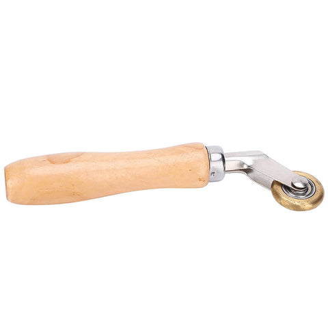 Seam roller with wooden handle and brass wheel for roofing membrane installation