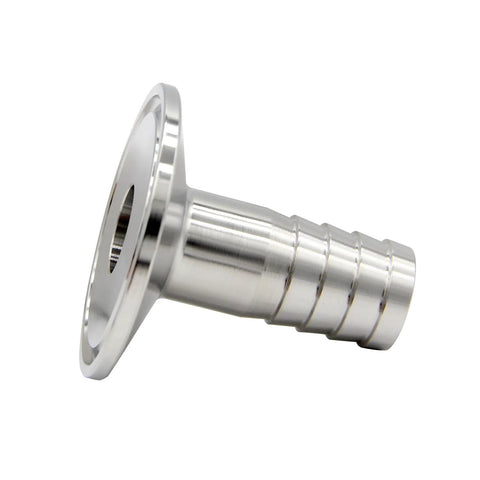 Sanitary hose barb adapter, 1.5" tri-clamp to 3/4" hose, 304 stainless steel