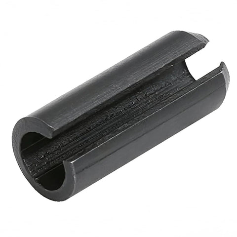 Close-up of a slotted hollow dowel pin from Roll Pins Assortment Kit Slotted Hollow Dowel Pins 450 Pcs For Auto Mechanical Workshop Pro Grade Gearhead Approved Repairs Durable Spring Steel With Black Oxide Finish