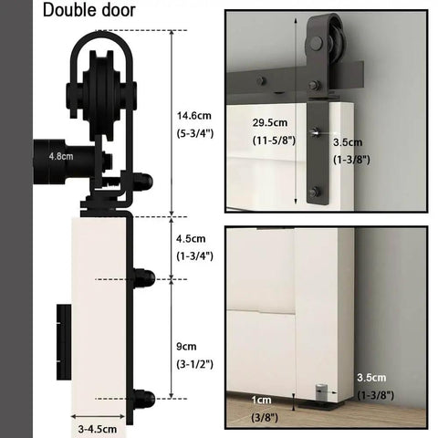 72 Inch Bi Fold Barn Door Hardware Track Kit For Four Doors Heavy Duty Sturdy J Shape System close-up of roller and hinge detail