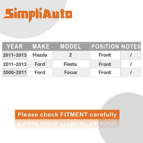 Compatibility chart for Pair Front Wheel Bearing And Hub Replacement For Ford Focus 2000 2011 Fiesta 2011 2013 And Mazda 2 2011 2013