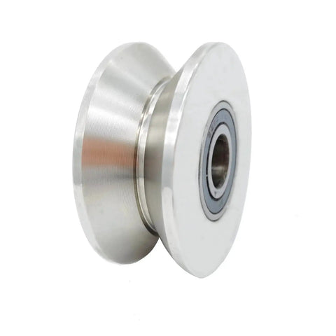 Front view of 3 Inch Stainless Steel V Groove Wheel For Sliding Gate Replacement Heavy Duty Roller With Double Bearings V Track.