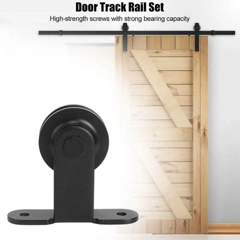 Carbon Steel Barn Door Hardware Kit With Hanging Rail And Wheels For Smooth Sliding Track Ideal For Greenhouse, Shed, Or Garage Doors
