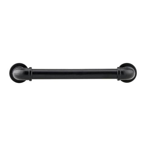 Industrial Pipe Style Matte Black Cabinet Pull Handle 5 1/32 Inch Center 6 Inch Length Bold Black Kitchen Hardware Front View