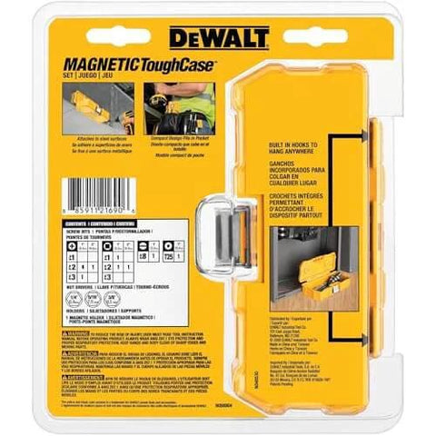 Impact Driver Bit Set With Magnetic Tough Case packaging, 15-piece kit visible with built-in magnets and hooks