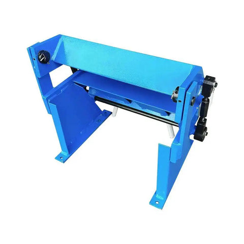 12 Inch Pan And Box Brake For Sheet Metal, Bends Up To 20 Gauge Mild Steel, 9 Inch Working Height metal bender shown in blue