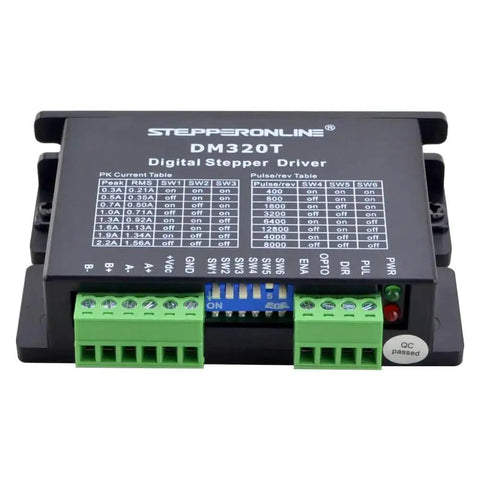 Front view of Industrial-Grade Stepper Driver for Nema 8 11 14 16 17 Motors with 0.3 to 2.2A current and 10 to 30V DC input.