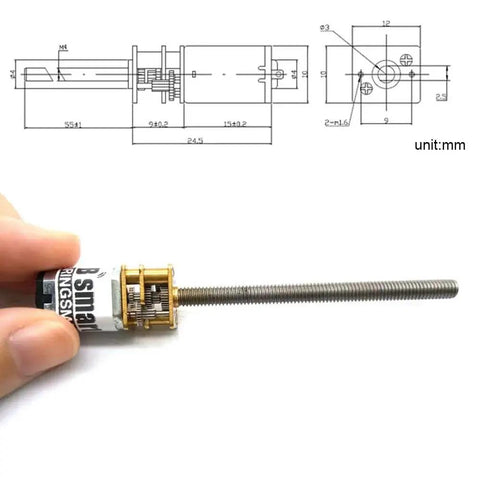 All Metal Gears DC Gear Motor With M4 Threaded Shaft 55mm For N20 Micro Gearbox Projects BRINGSMART close-up with dimensions